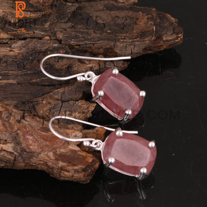 Strawberry Quartz Cushion 925 Sterling Silver Earrings