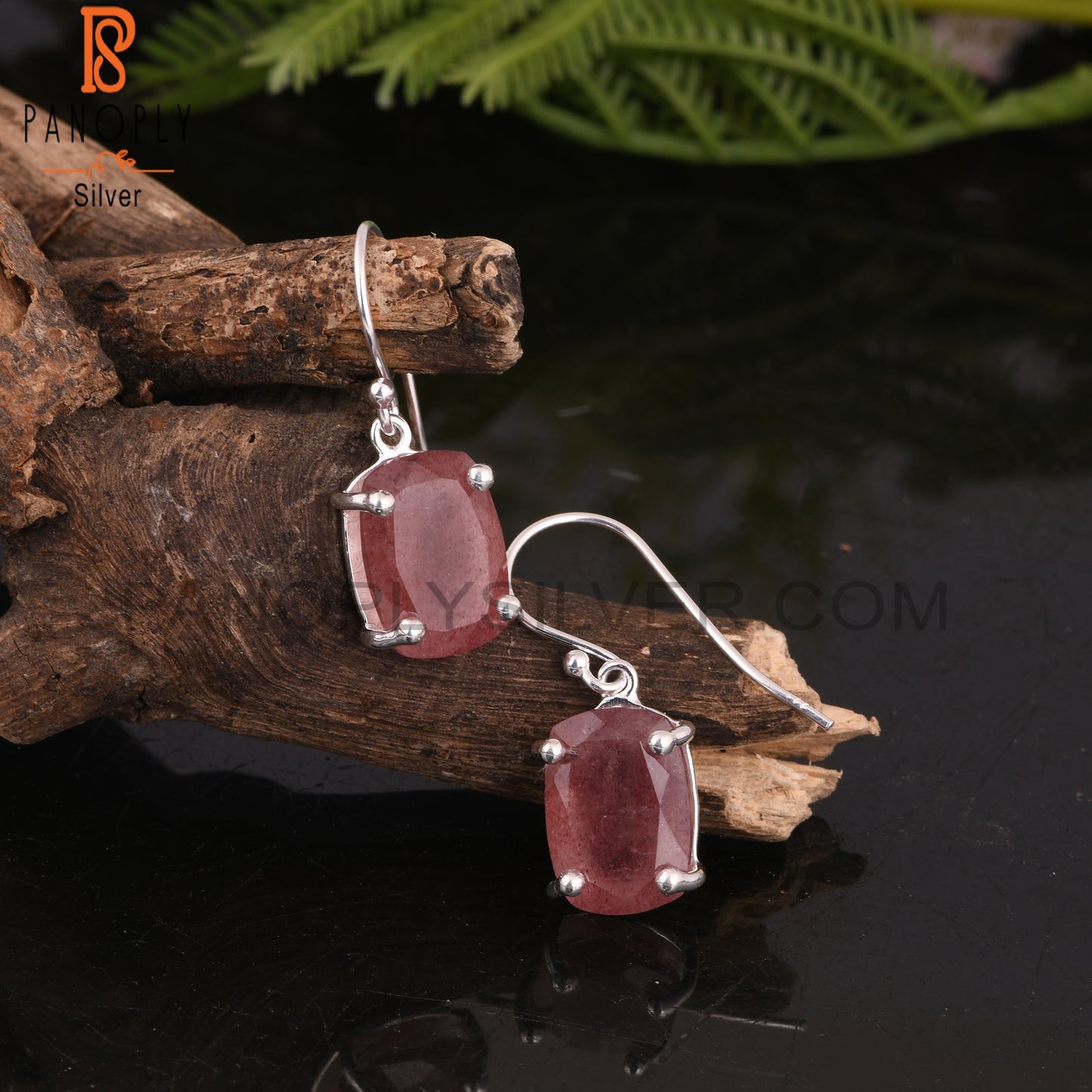 Strawberry Quartz Cushion 925 Sterling Silver Earrings