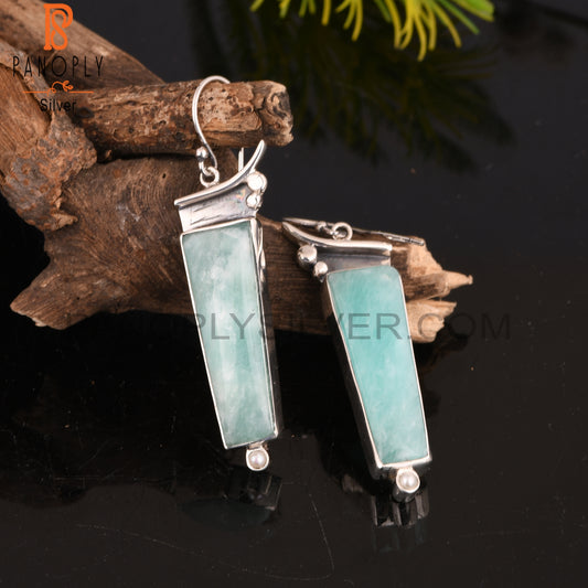 Amazonite & Pearl 925 Sterling Silver Earrings