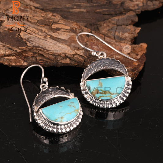 Kingman Turquoise D shape 925 Sterling Silver Earrings