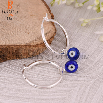 Blue Resin Evil Eye 925 Sterling Silver Hook Earrings