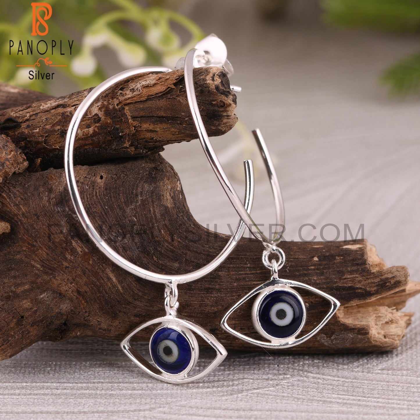 Blue Resin Evil Eye 925 Sterling Silver Earrings