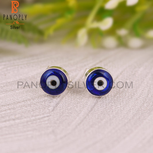 Blue Resin Evil Eye 925 Sterling Silver Stud Earrings