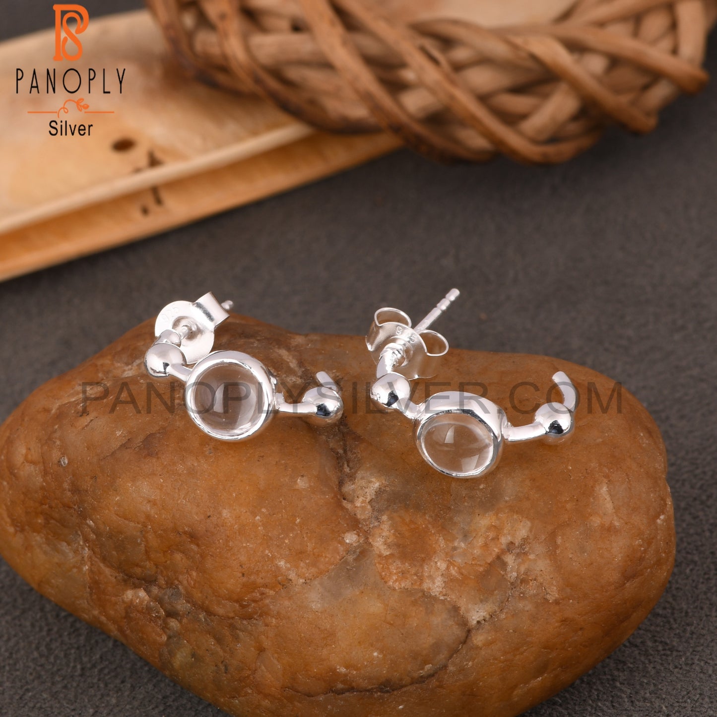 Crystal Quartz Round 925 Sterling Silver Earrings