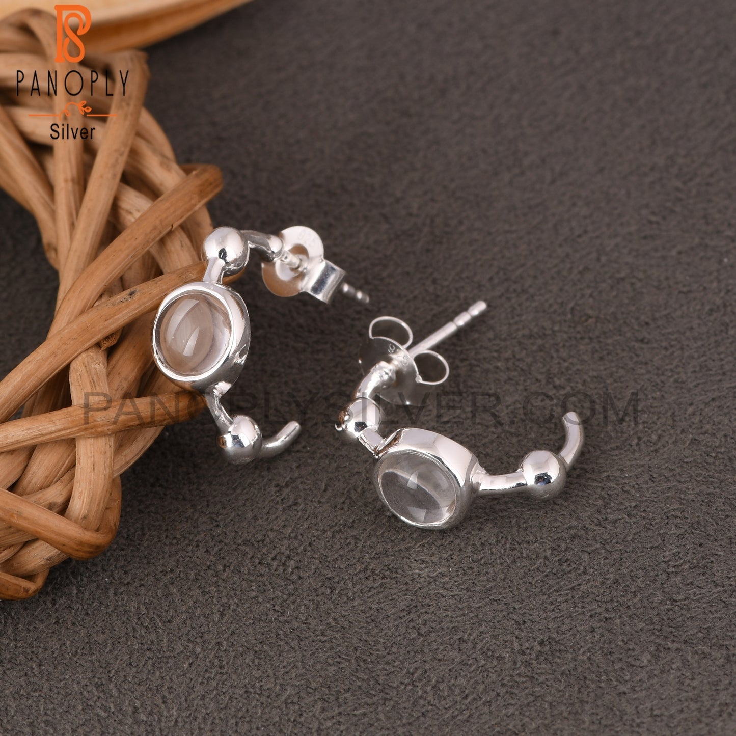 Crystal Quartz Round 925 Sterling Silver Earrings