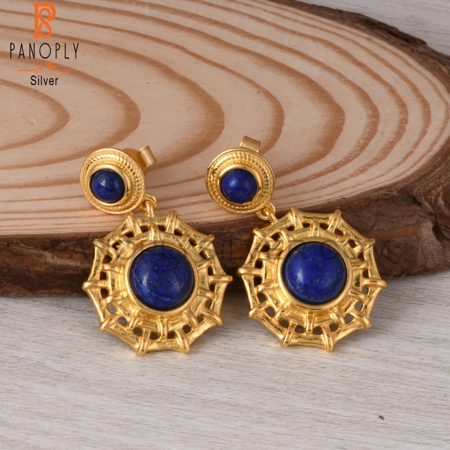 Lapis Double Stone Round 925 Sterling Silver Earrings