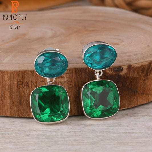 Doublet Zambian Emerald Santa Maria Aquamarine Quartz Earring