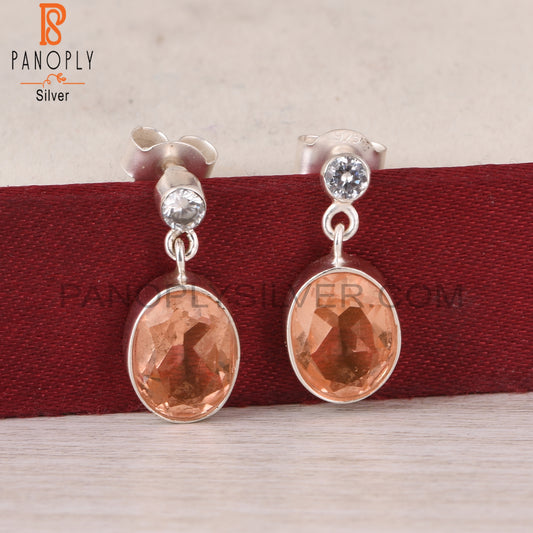 Morganite & Cubic Zirconia Oval 925 Silver Earrings