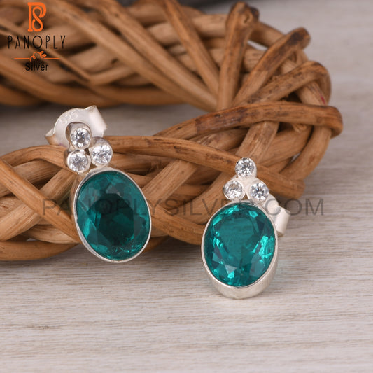 Doublet Santa Maria Aquamarine Quartz, CZ 925 Silver Earring