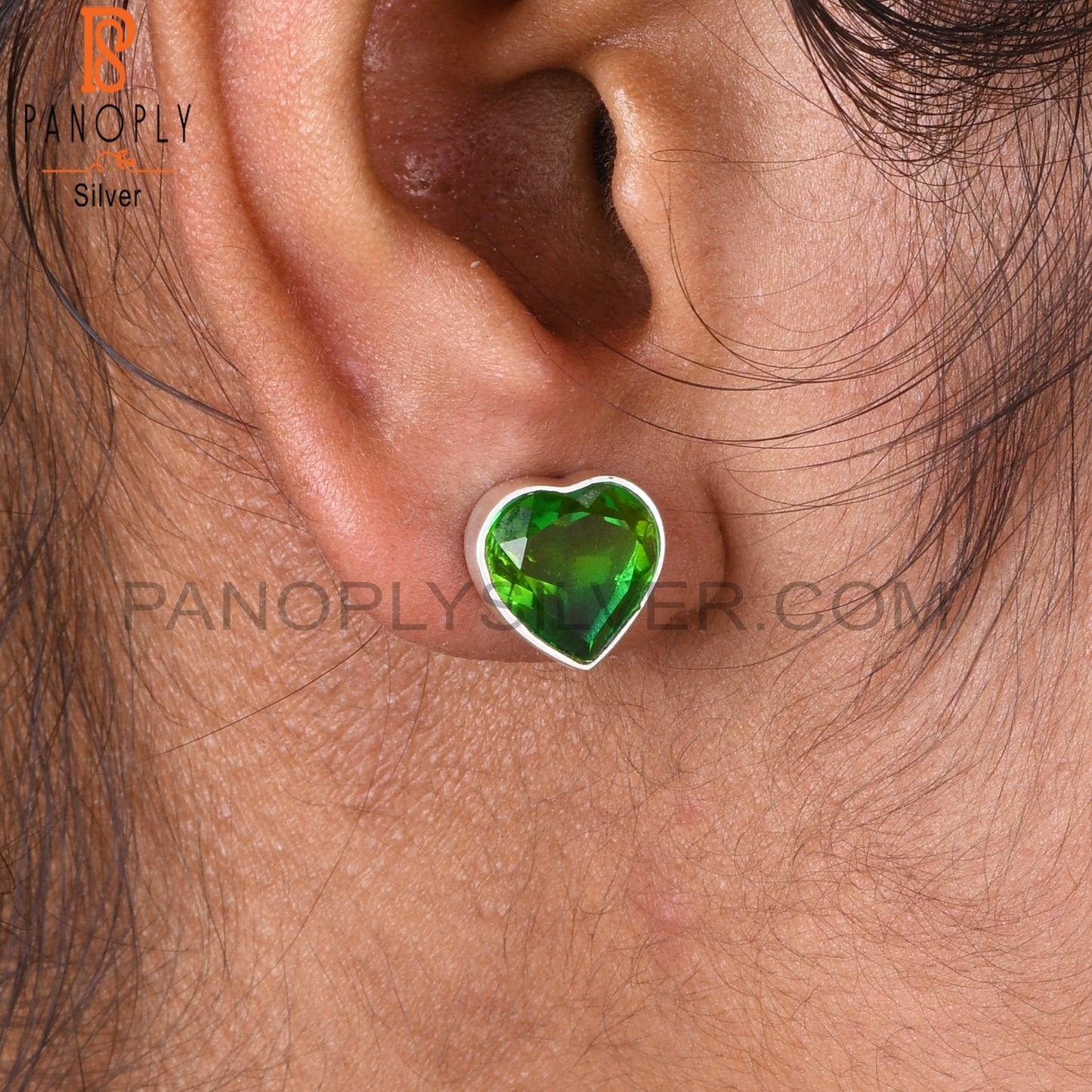 Bio Doublet Chrome Diopside Quartz Heart 925 Silver Earrings
