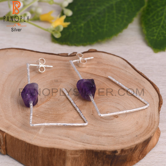 Amethyst Rough 925 Sterling Silver Dangle Purple Earrings