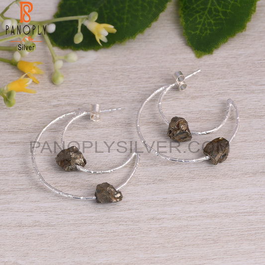 Pyrite Rough 925 Sterling Silver Moon Earrings