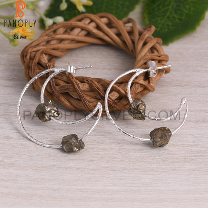 Pyrite Rough 925 Sterling Silver Moon Earrings