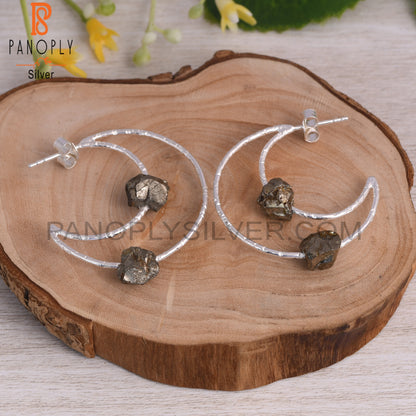 Pyrite Rough 925 Sterling Silver Moon Earrings