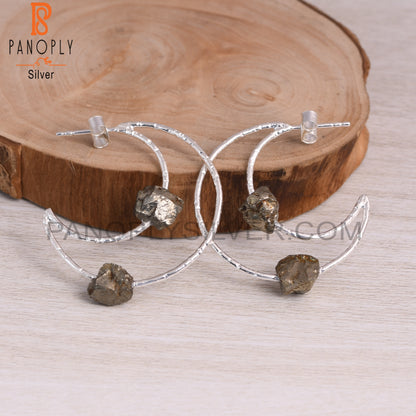 Pyrite Rough 925 Sterling Silver Moon Earrings