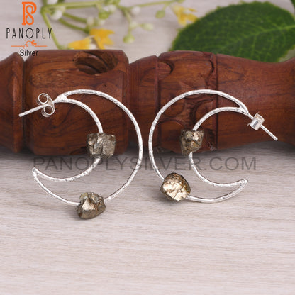 Pyrite Rough 925 Sterling Silver Moon Earrings