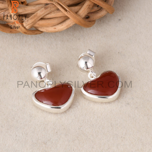 Red Onyx Heart Shape 925 Sterling Silver Earrings