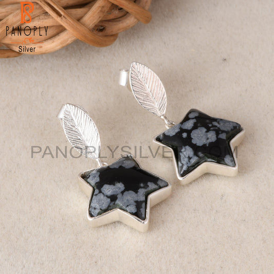 Snowflake Obsidian Star 925 Sterling Silver Drop Earrings