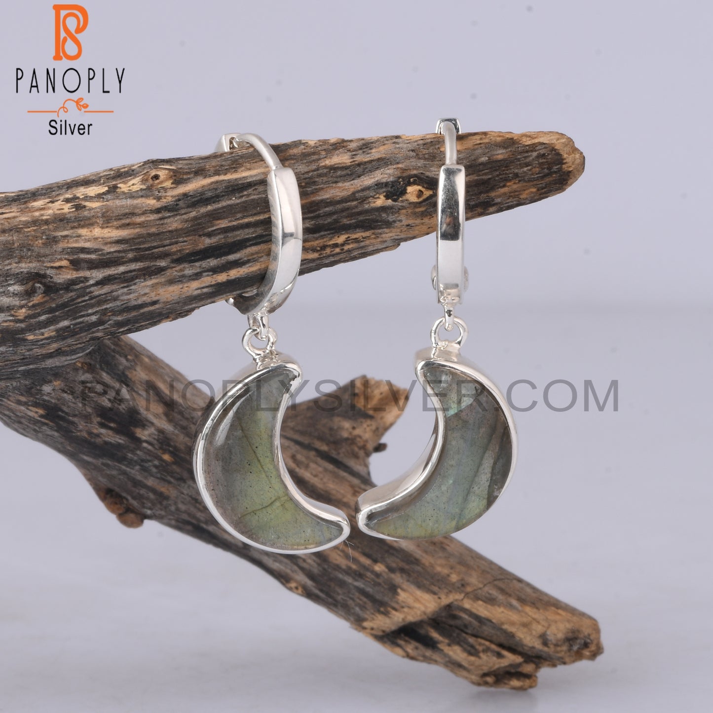 Labradorite Moon Shape 925 Sterling Silver Earrings