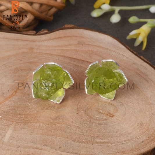 Peridot Rough 925 Sterling Silver Earrings