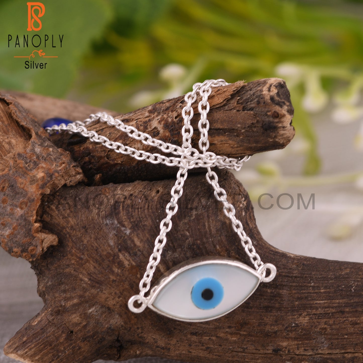 Mother of Pearl & Blue Resin Evil Eye 925 Silver Necklace