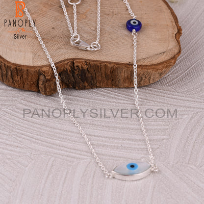 Mother of Pearl & Blue Resin Evil Eye 925 Silver Necklace