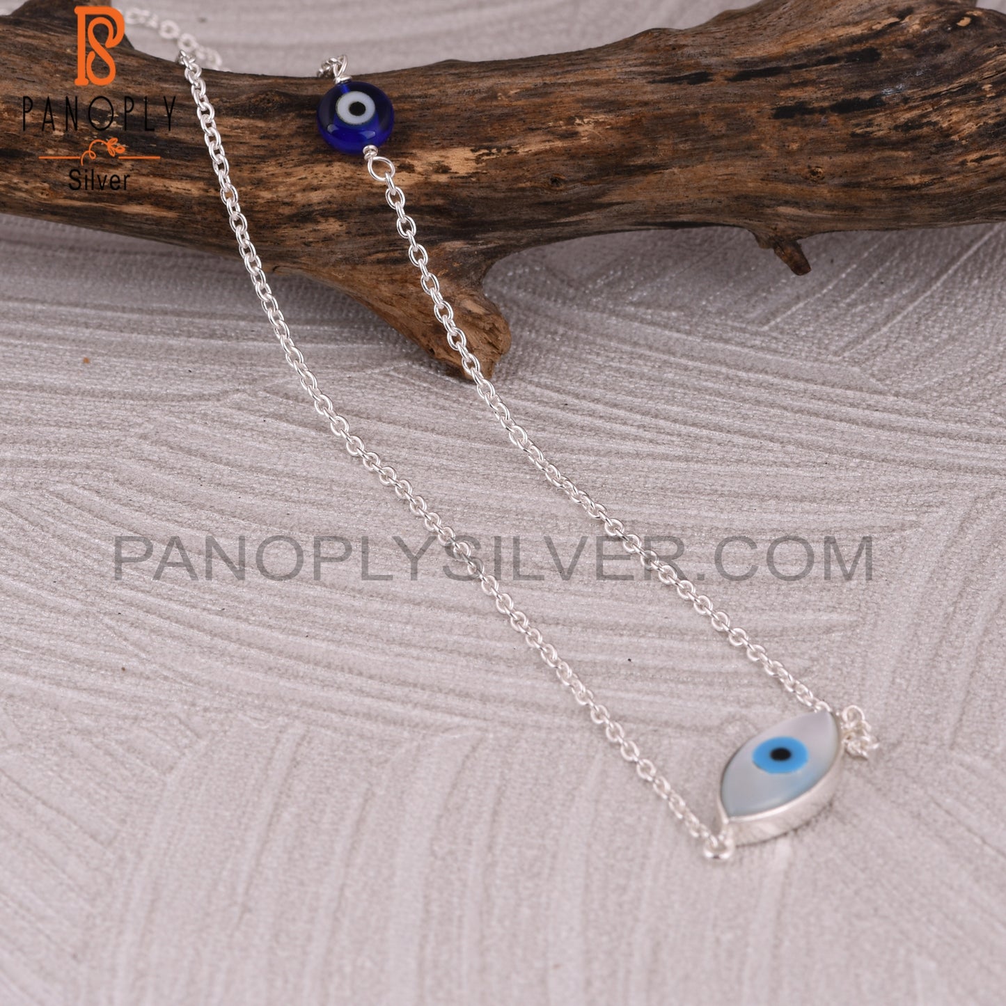 Mother of Pearl & Blue Resin Evil Eye 925 Silver Necklace