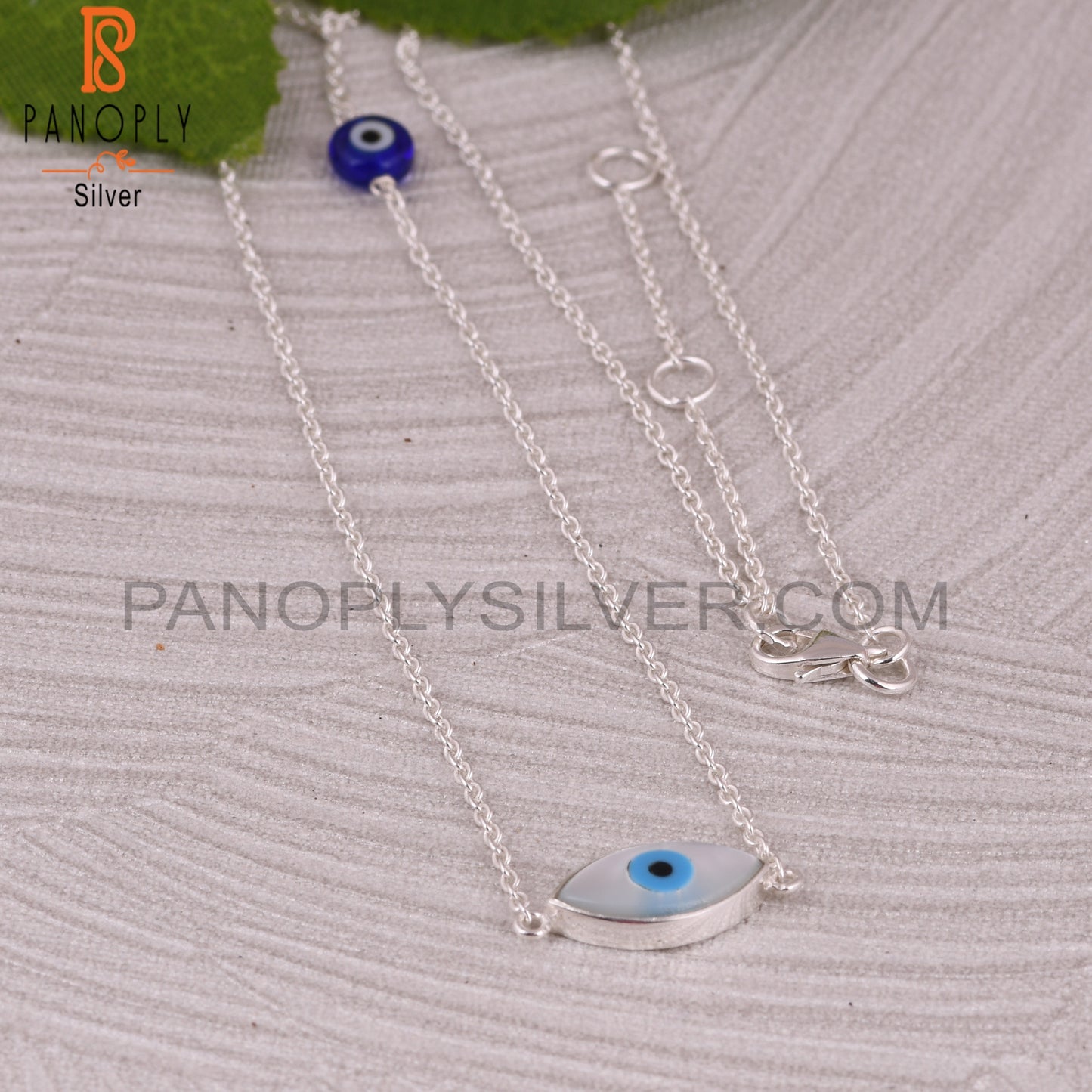 Mother of Pearl & Blue Resin Evil Eye 925 Silver Necklace