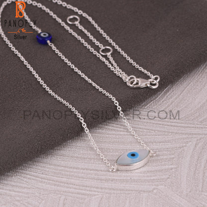 Mother of Pearl & Blue Resin Evil Eye 925 Silver Necklace