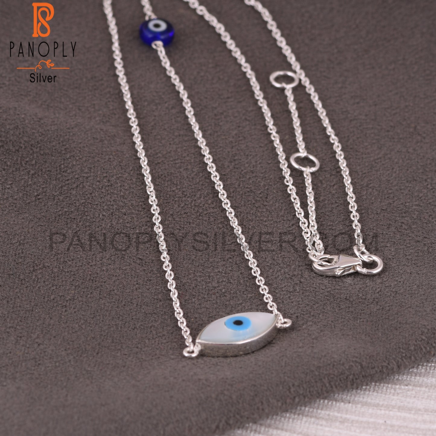 Mother of Pearl & Blue Resin Evil Eye 925 Silver Necklace