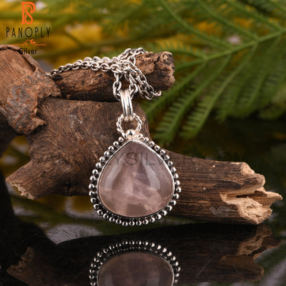 Rose Quartz Heart 925 Sterling Silver Pendant