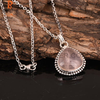 Rose Quartz Heart 925 Sterling Silver Pendant