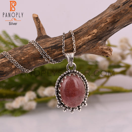 Strawberry Quartz Oval 925 Sterling Silver Wedding Pendant