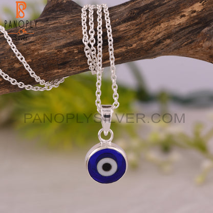 Blue Resin Evil Eye 925 Sterling Silver Chain Pendant