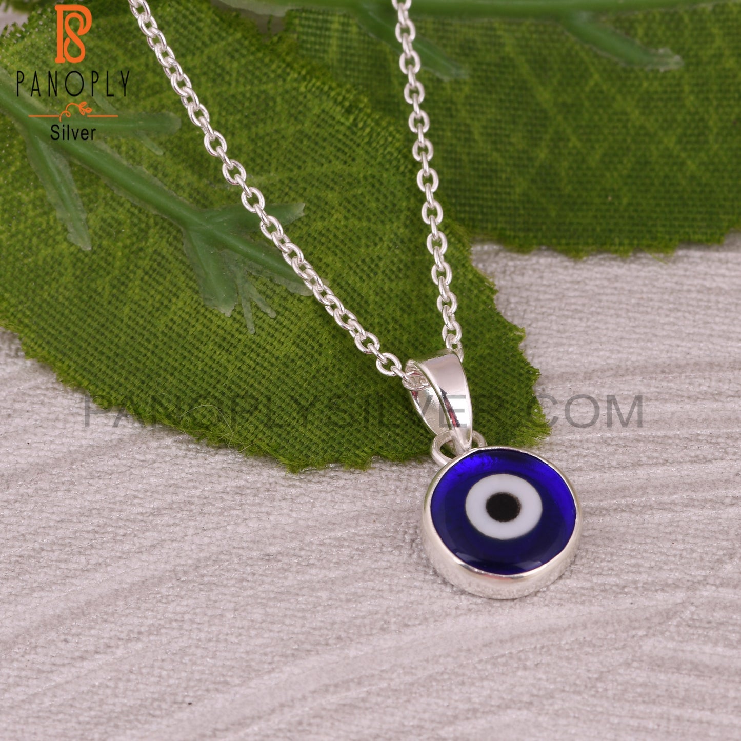 Blue Resin Evil Eye 925 Sterling Silver Chain Pendant