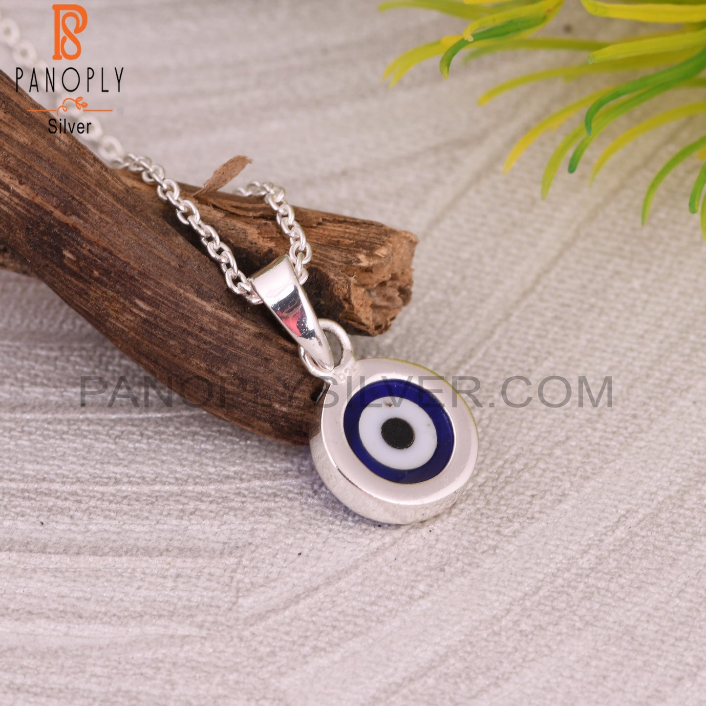 Blue Resin Evil Eye 925 Sterling Silver Chain Pendant