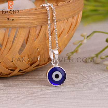 Blue Resin Evil Eye 925 Sterling Silver Chain Pendant