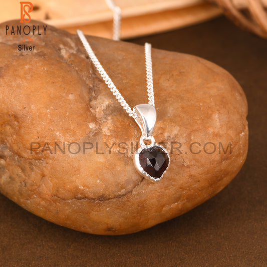 Garnet Heart 925 Sterling Silver Pendant And Chain