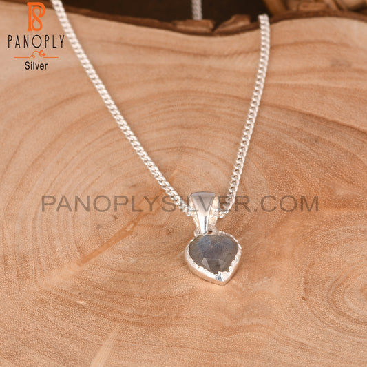 Labradorite Heart 925 Sterling Silver Pendant With Chain