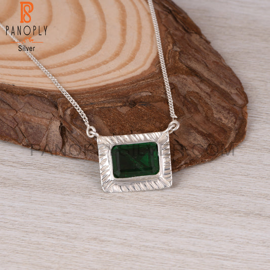 Doublet Zambian Emerald Quartz Octagon Silver Square Pendant