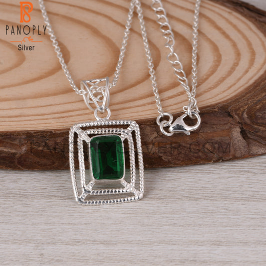 Doublet Zambian Emerald Quartz Octagon 925 Silver Pendant