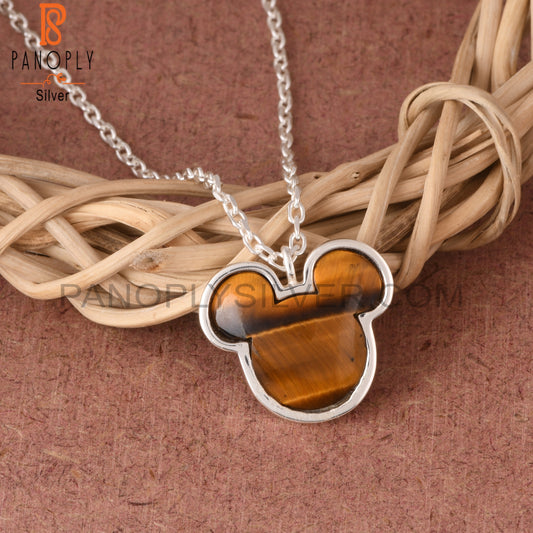 Tiger Eye Yellow Mouse Shaped 925 Sterling Silver Pendant