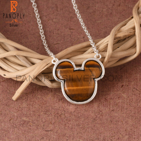 Tiger Eye Yellow Mouse 925 Silver chain Link Necklace