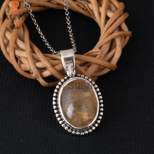 Golden Rutile Oval Shape 925 Sterling Silver Pendant