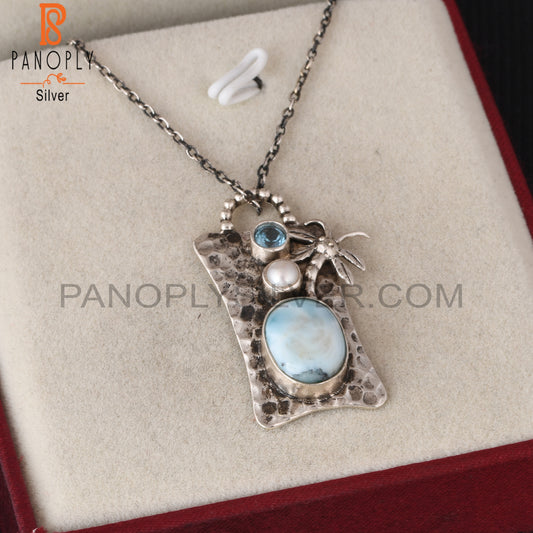 Blue Topaz, Pearl & Larimar 925 Sterling Silver Pendant