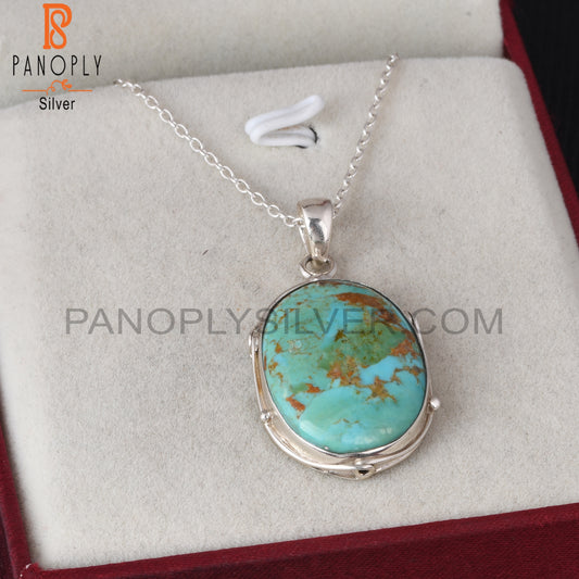 Kingman Turquoise Oval Shape 925 Sterling Silver Pendant