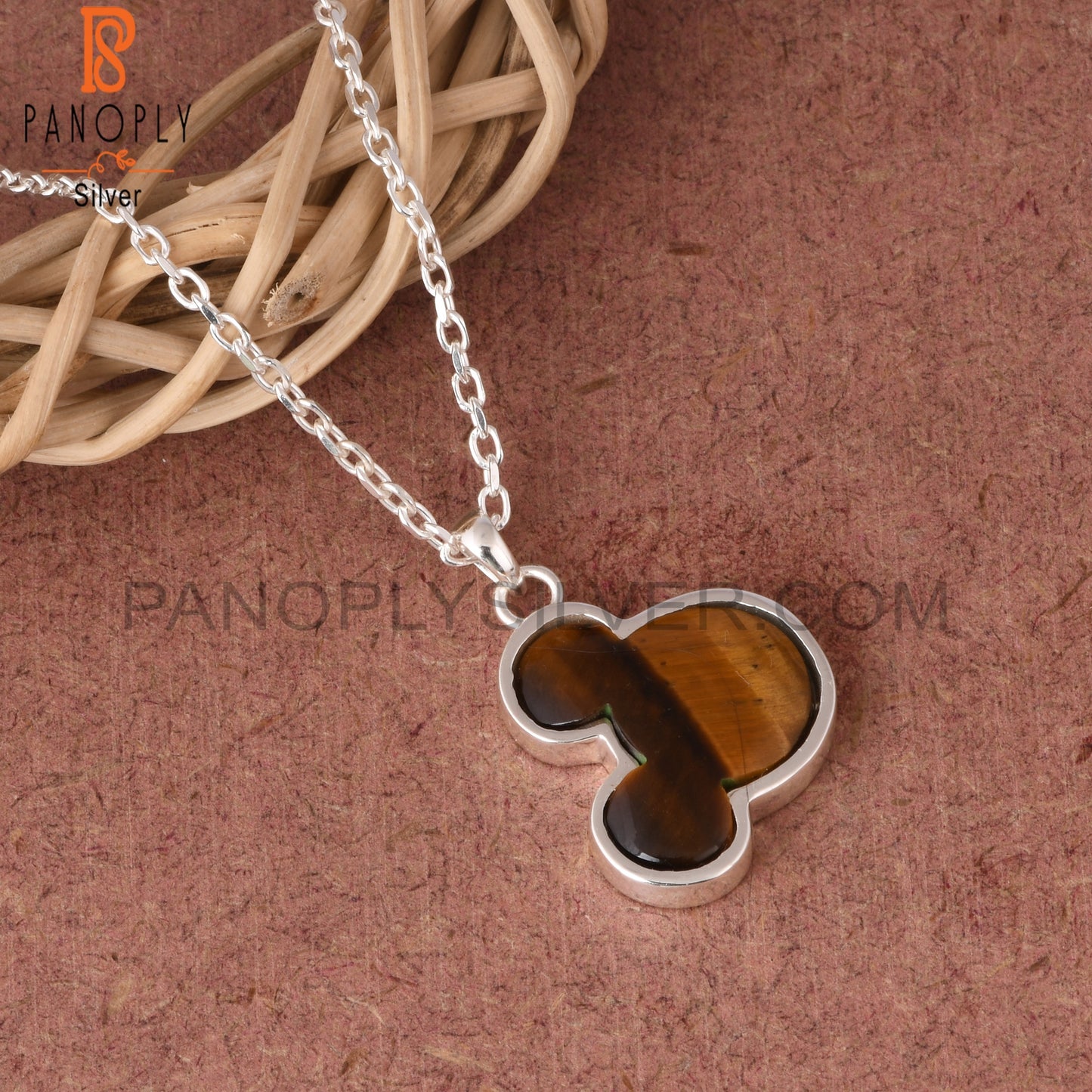 Tiger Eye Yellow Mouse 925 Sterling Silver Pendant