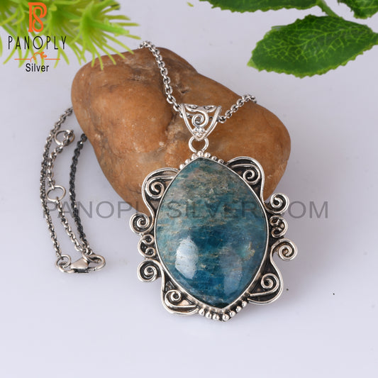 Apatite Marquise Shape 925 Sterling Silver Pendant With Chain