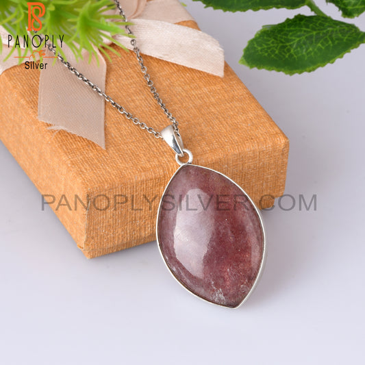 Strawberry Quartz Oval Shape 925 Silver Pendant With Chain