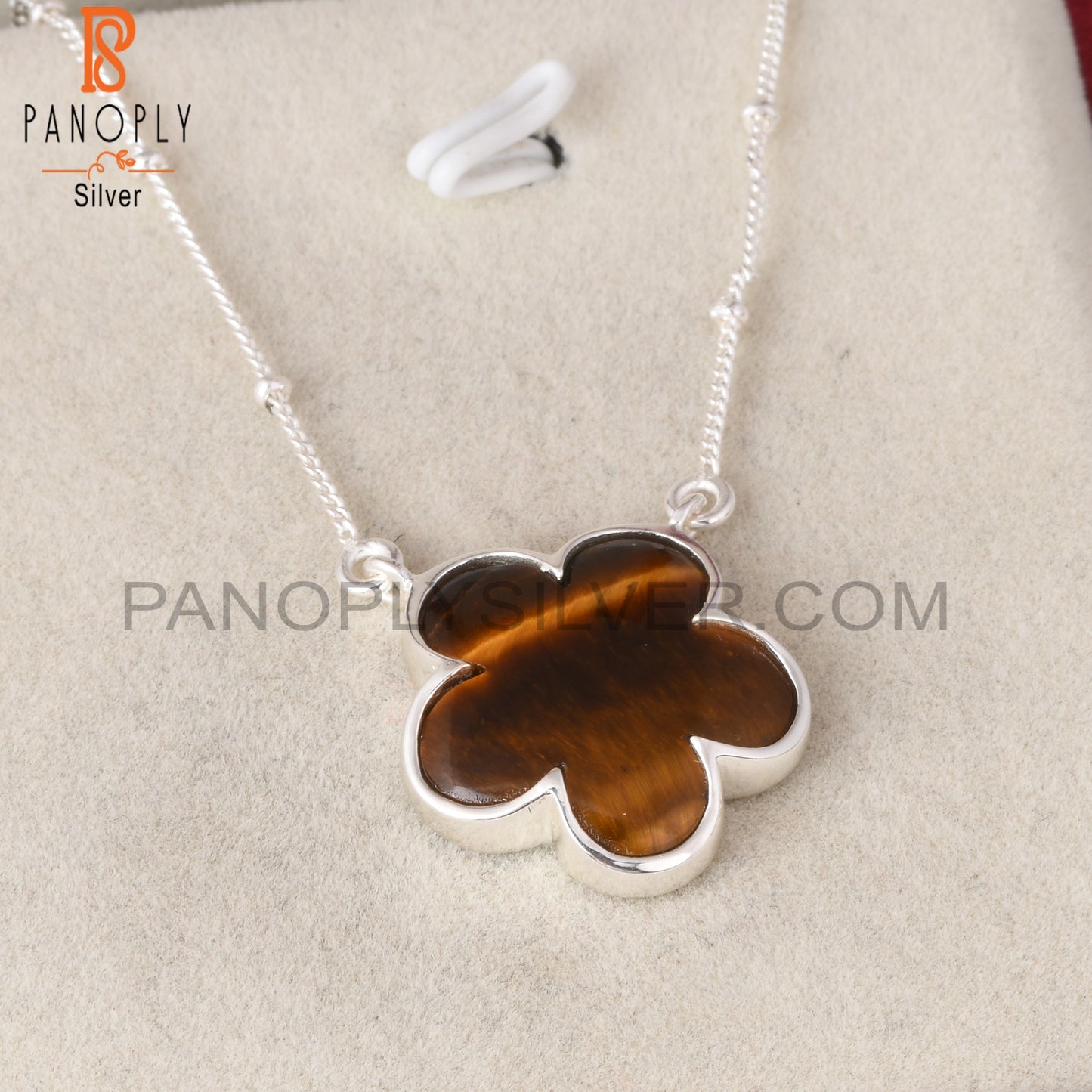 Tiger Eye Yellow Flower 925 Silver Pendant Ball Chain